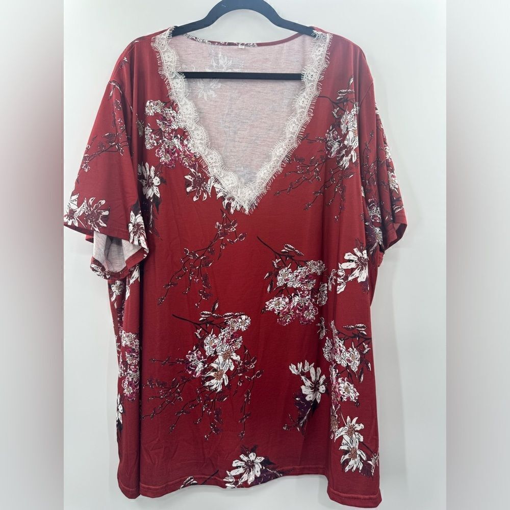 3For$20 Unbranded Burgundy Floral Print Top size 5X NWOT